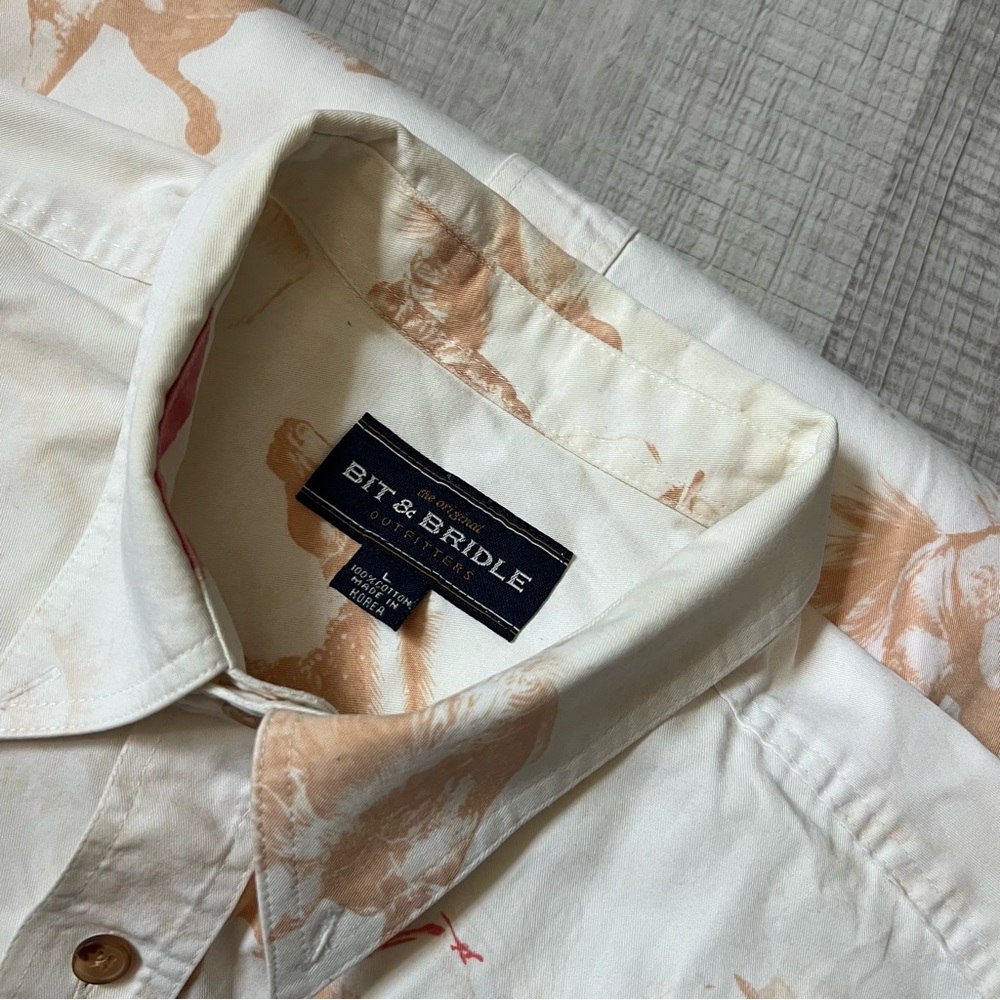 VINTAGE BIT & BRIDLE Western Cowboy Print Short Sleeve Shirt Large Rodeo Horse - Picture 9 of 14
